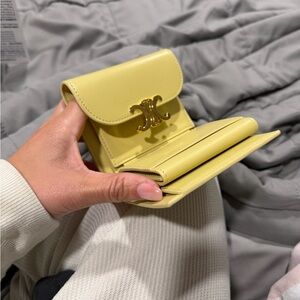 brand NEW Celine Trifold Triomphe Flap Yellow Wallet